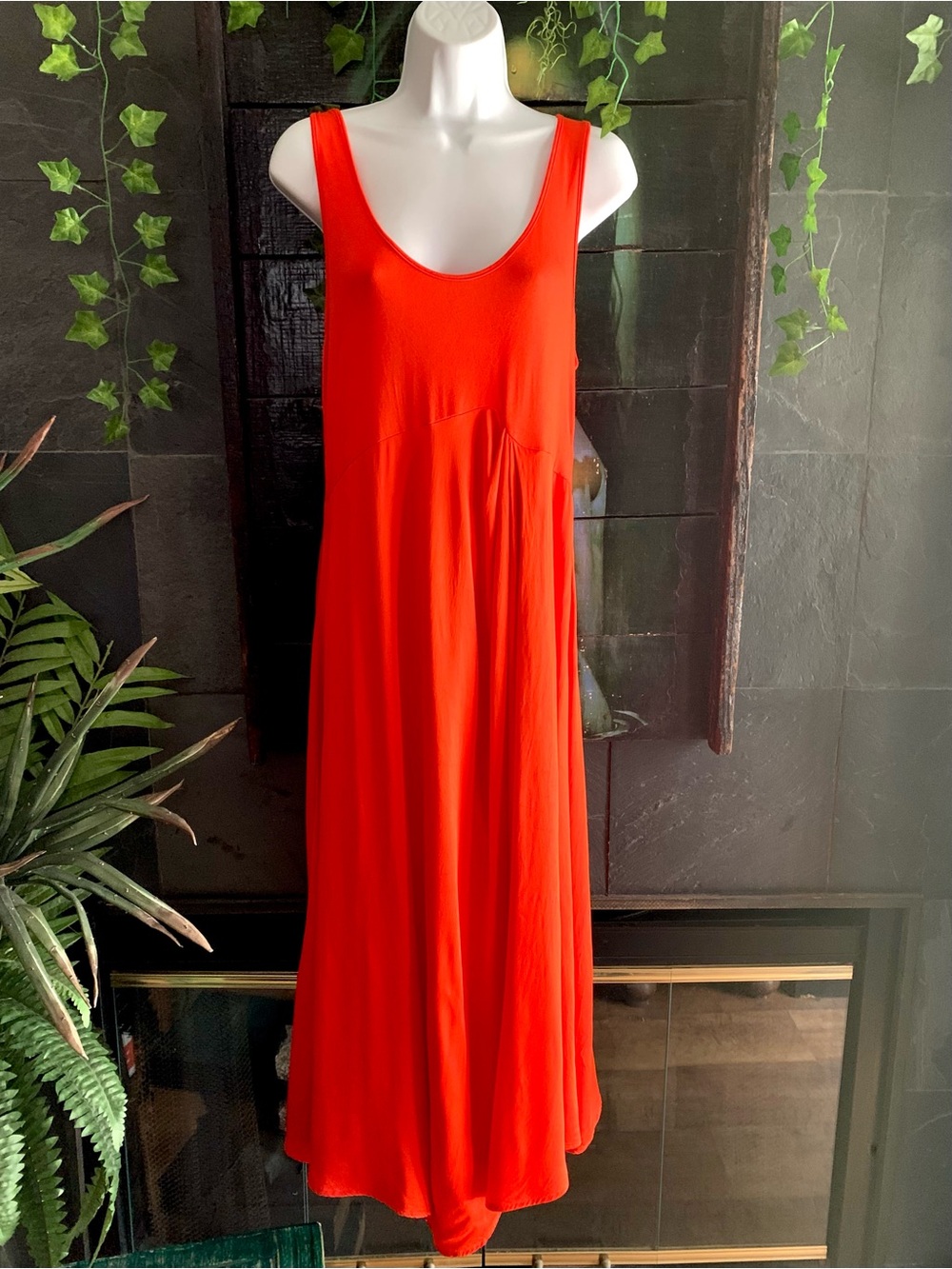 Anthropologie Gemini Pullover Mixed Fabric Asymmetric Tank Dress Midi Orange - L - Picture 3 of 12